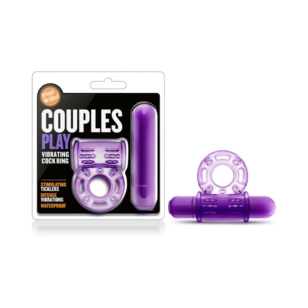 Purple Play with Me Couples Play Vibrating Cockring with bullet vibrator, waterproof and stretchy silicone ring for couples and solo use