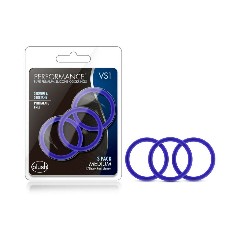 Performance VS1 Pure Premium Silicone Cockrings 3-Pack Medium Indigo by Cock & Balls