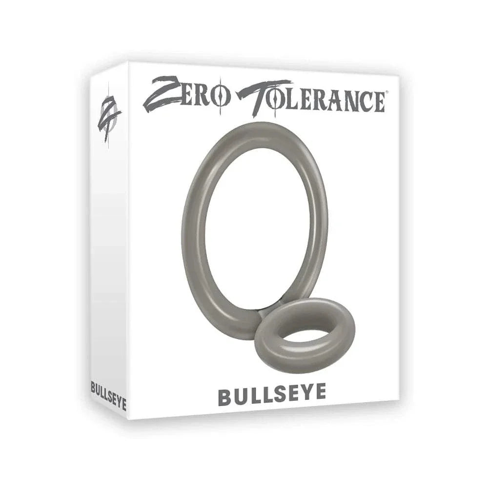 Zero Tolerance Bullseye dual ring cockring in translucent smoke color for longer lasting erections and tight ball strap sensation.