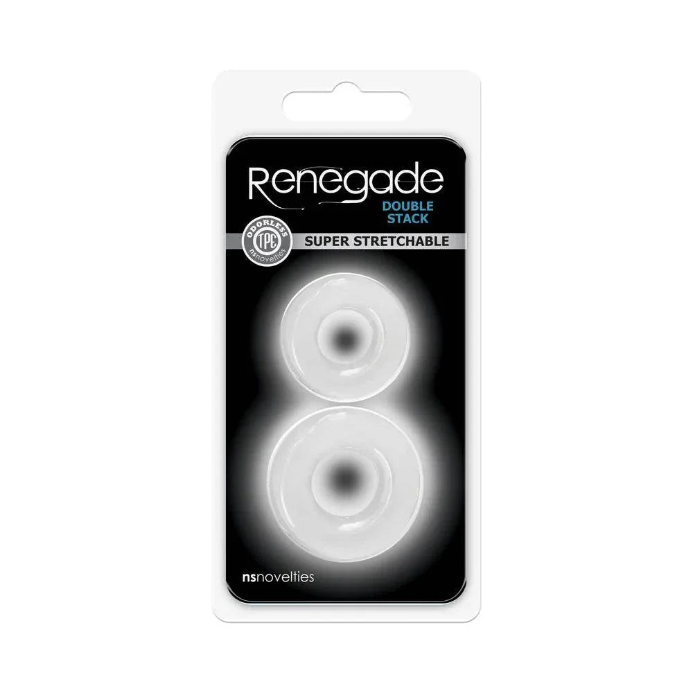 Renegade Double Stack Cock Rings 2-pack clear super stretchable TPE rings in small and medium sizes