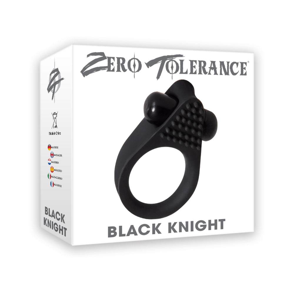 Zero Tolerance Black Knight vibrating cock ring in black with pleasure nubs and ergonomic design.