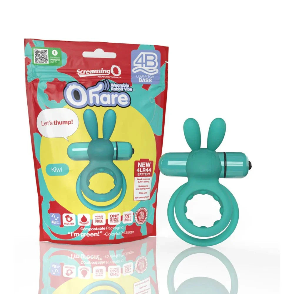 Screaming O 4B Ohare vibrating rabbit double cockring in kiwi green with eco-friendly packaging