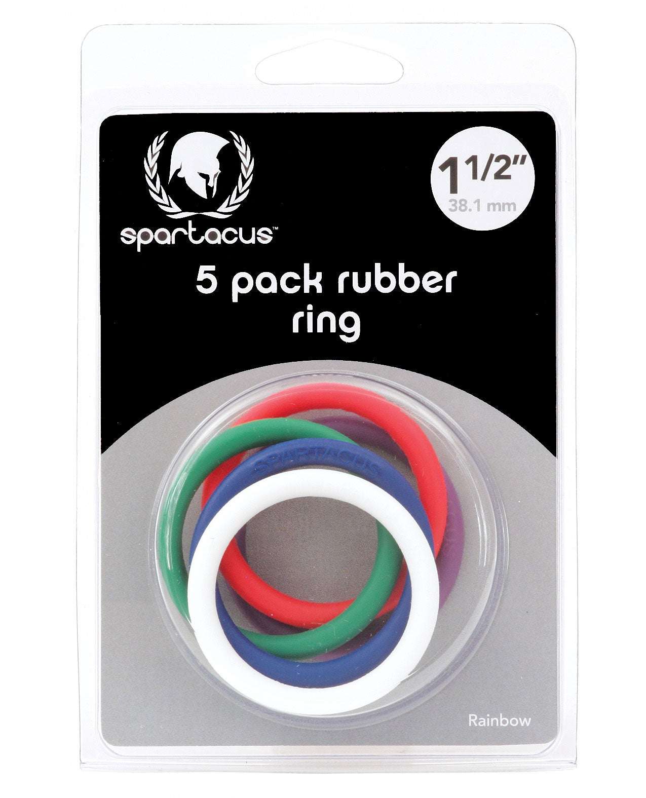 Spartacus 1.5" Rubber Cock Ring Set rainbow pack of five skin-safe elastomer rings