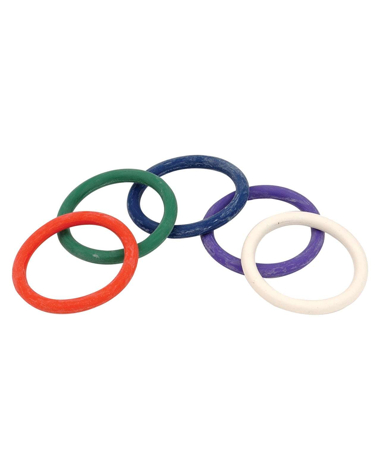 Spartacus 1.5 inch rubber cock ring set in five rainbow colors for comfortable pleasure and gentle pressure