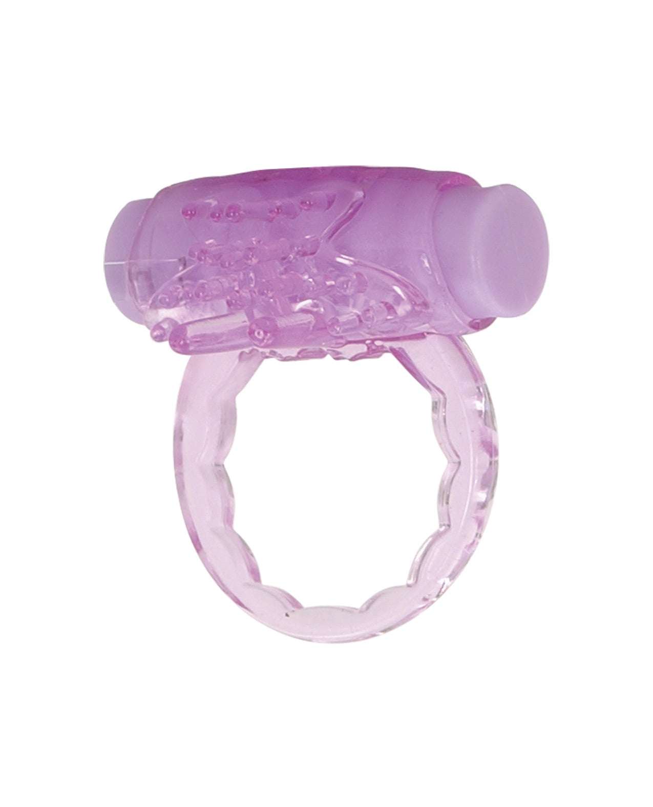 Purple Humm Dinger Turbo Vibrating Cockring with textured band and powerful vibrator.