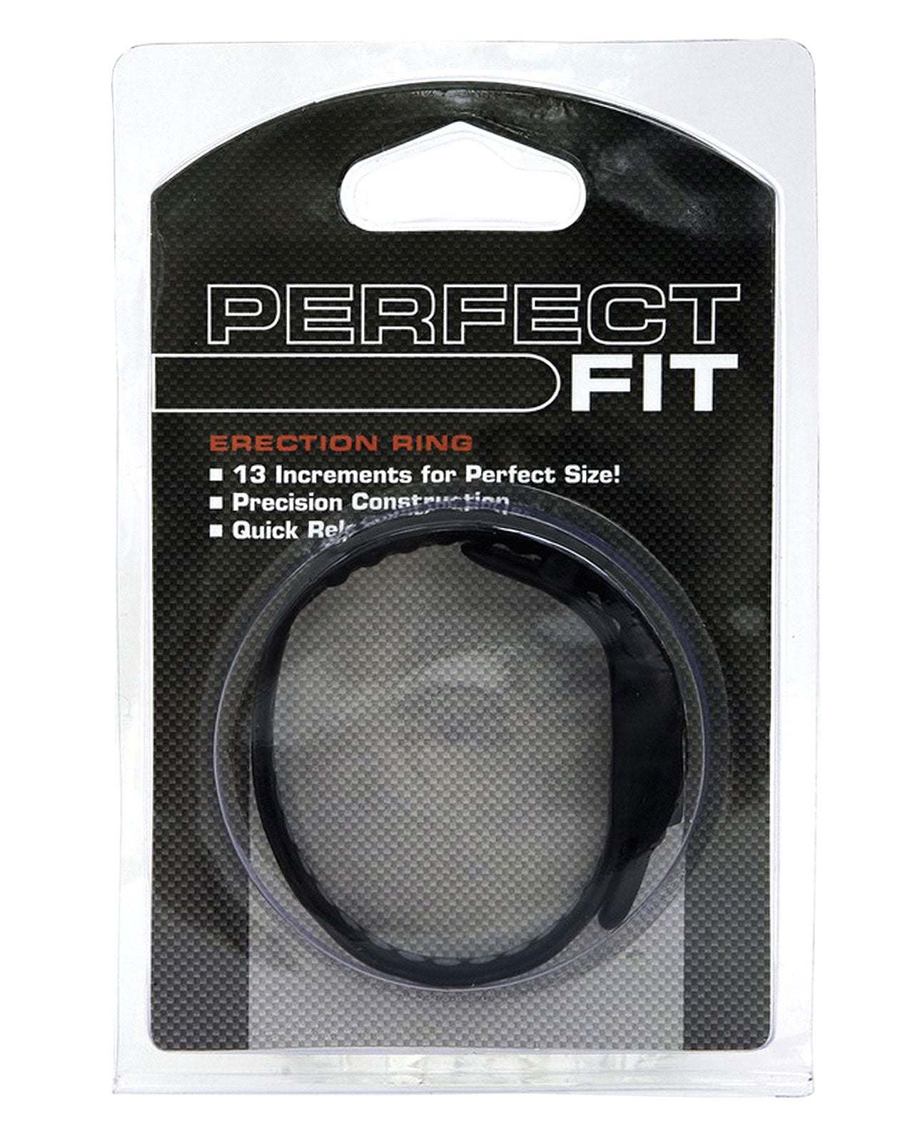 Perfect Fit Speed Shift black adjustable cock ring with quick release tab in retail packaging