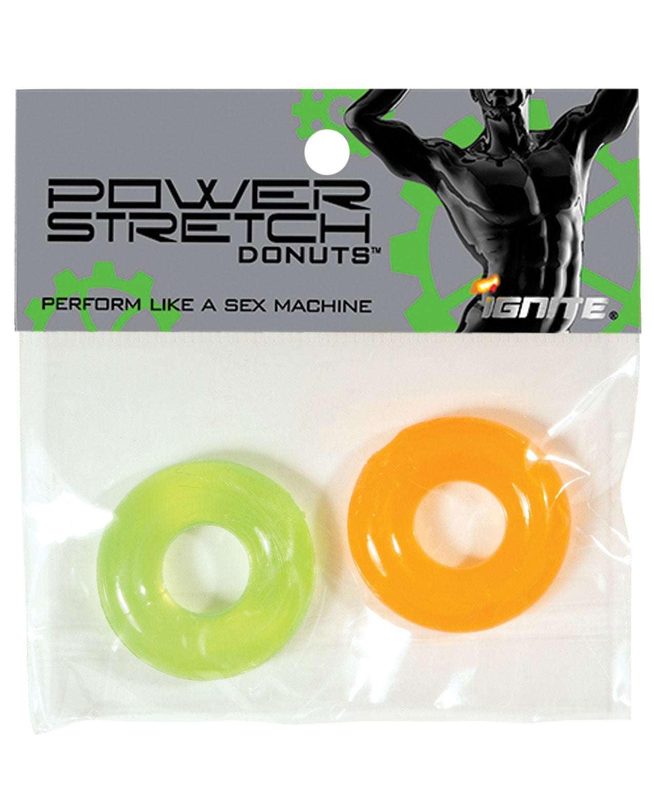 Ignite Power Stretch Donut Cock Ring - Orange/Green Pack of 2 by Cock & Balls