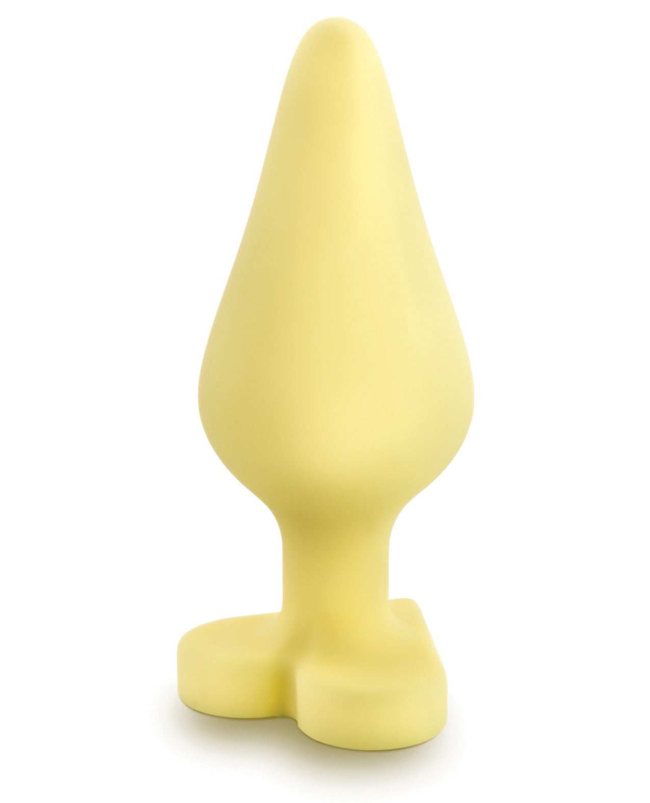 Blush Play With Me yellow heart-shaped silicone butt plug with "Spank Me" message and smooth satin finish