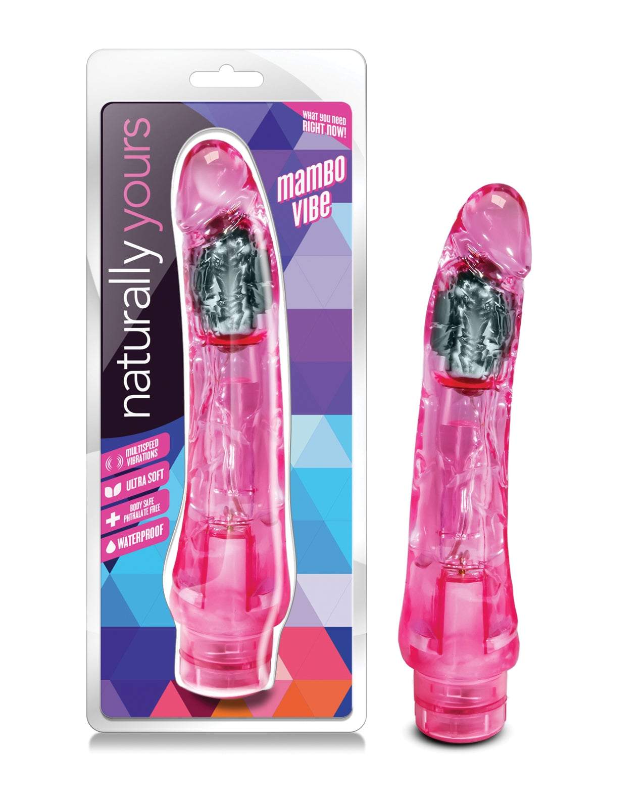 Blush Naturally Yours Mambo Vibe pink 9-inch waterproof multi-speed vibrator dildo