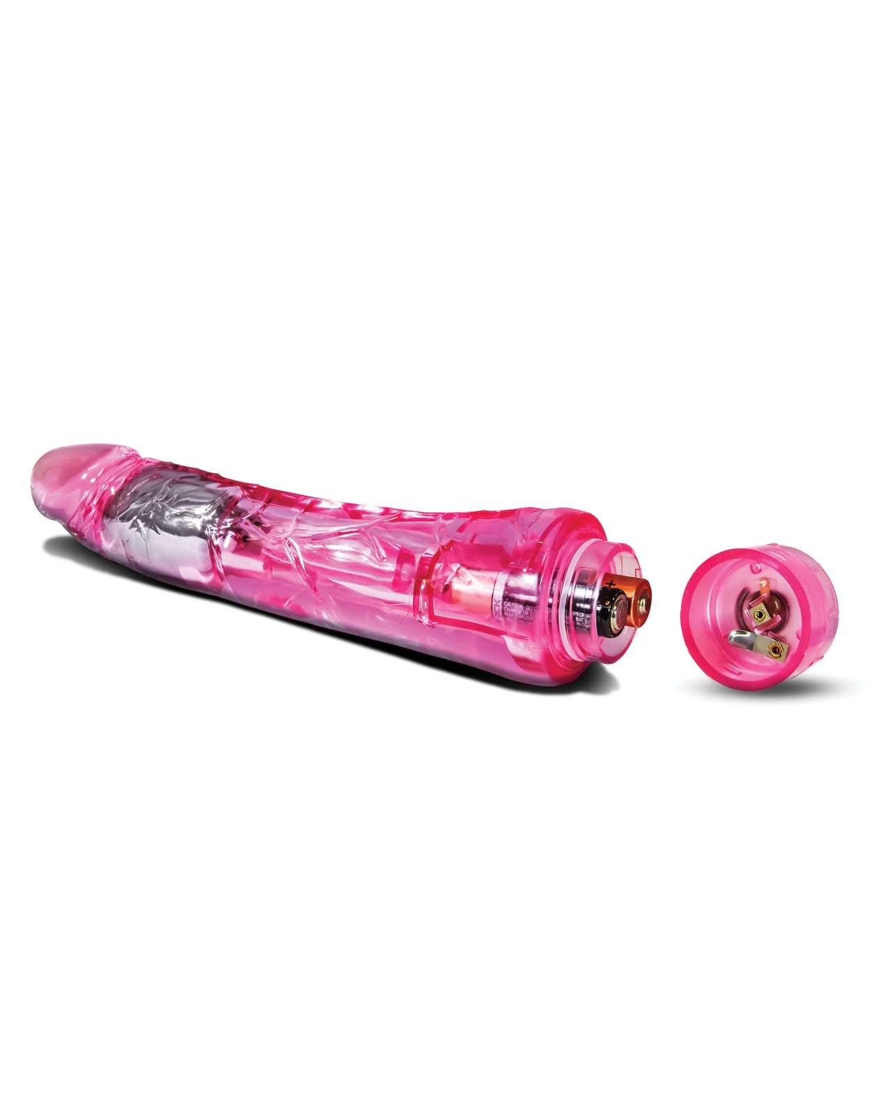 Blush Naturally Yours Mambo Vibe pink 9-inch waterproof flexible vibrator with multi-speed vibrations and battery compartment open