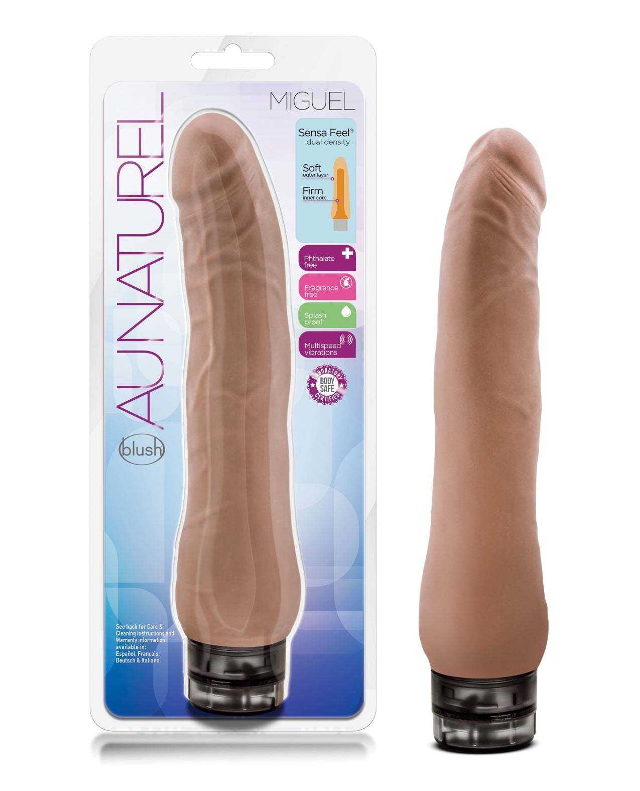Blush Au Naturel Miguel tan realistic vibrator with dual density texture and adjustable vibration speed