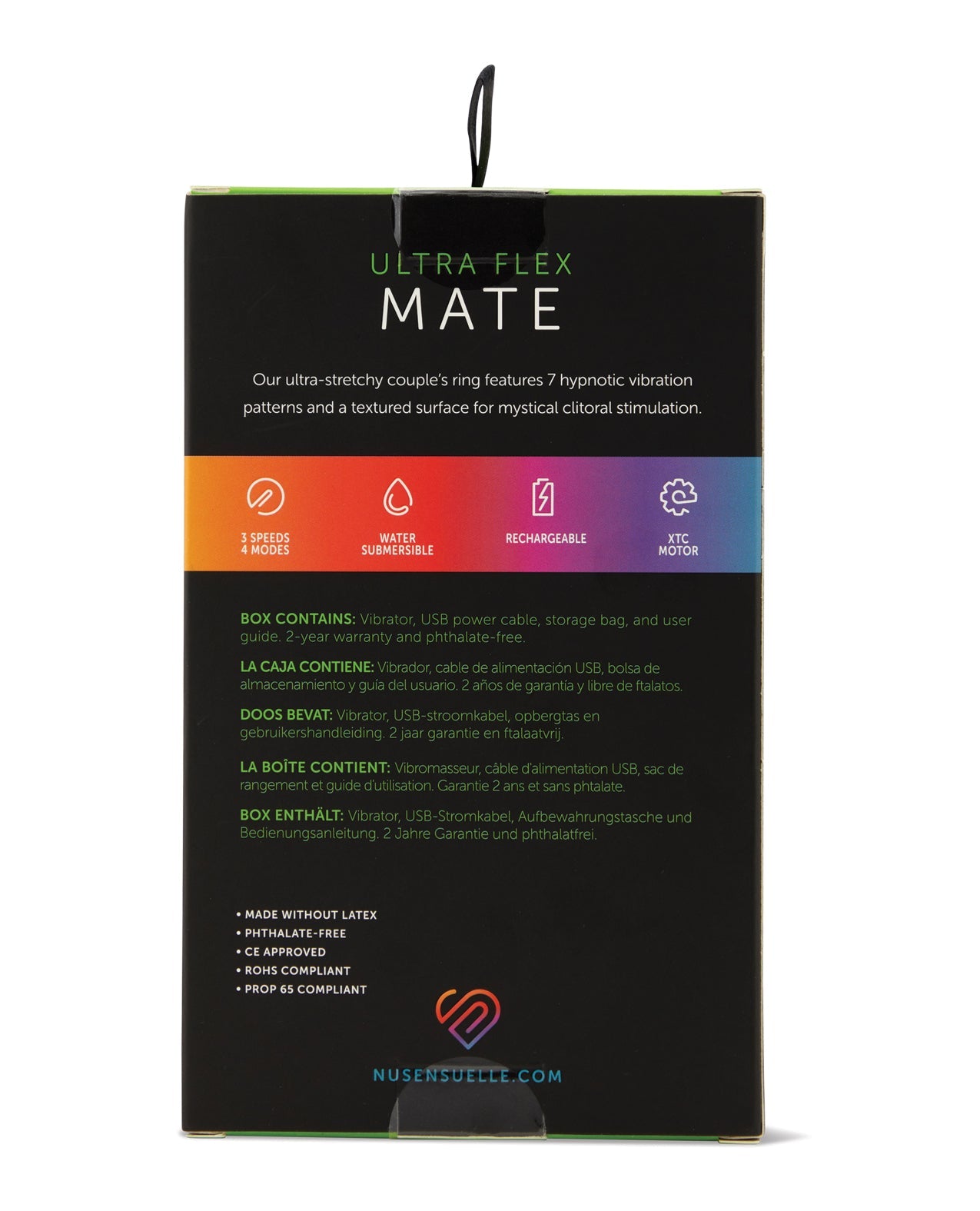 Nu Sensuelle Mate Ultra Bullet Ring Cockring 7 Function - Black by Cock & Balls