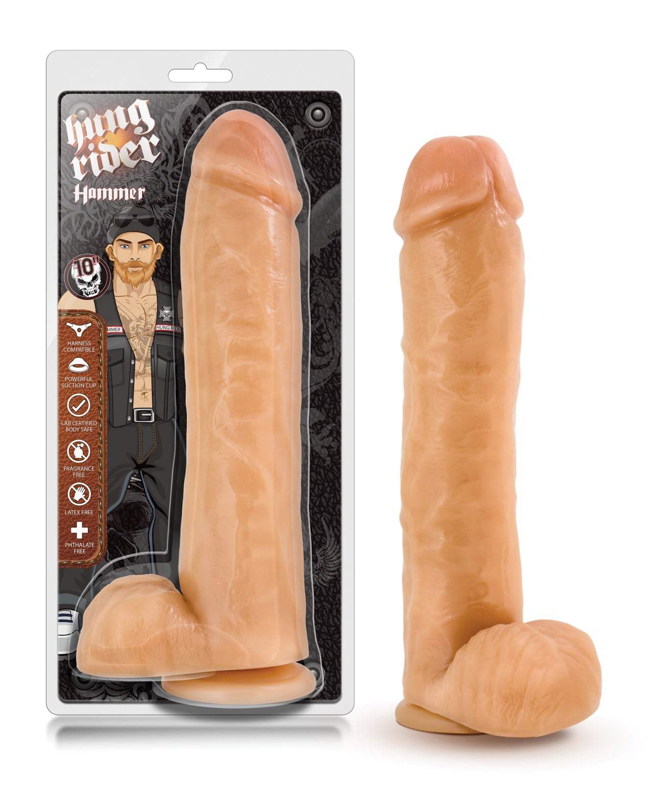 Blush Hung Rider Hammer 10-inch flesh dildo with suction cup and realistic texture for intense pleasure