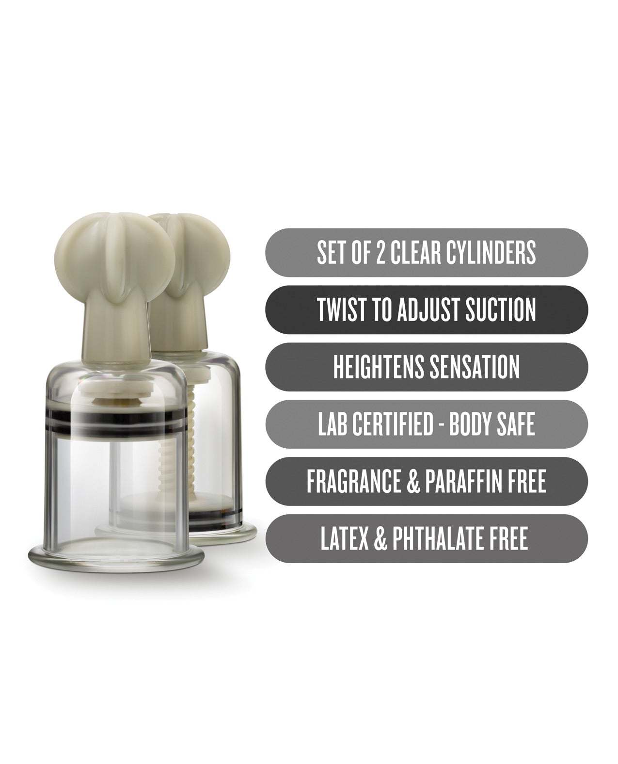 Blush Temptasia Clit & Nipple large clear twist suckers set of 2 for adjustable suction and heightened sensation, body safe acrylic