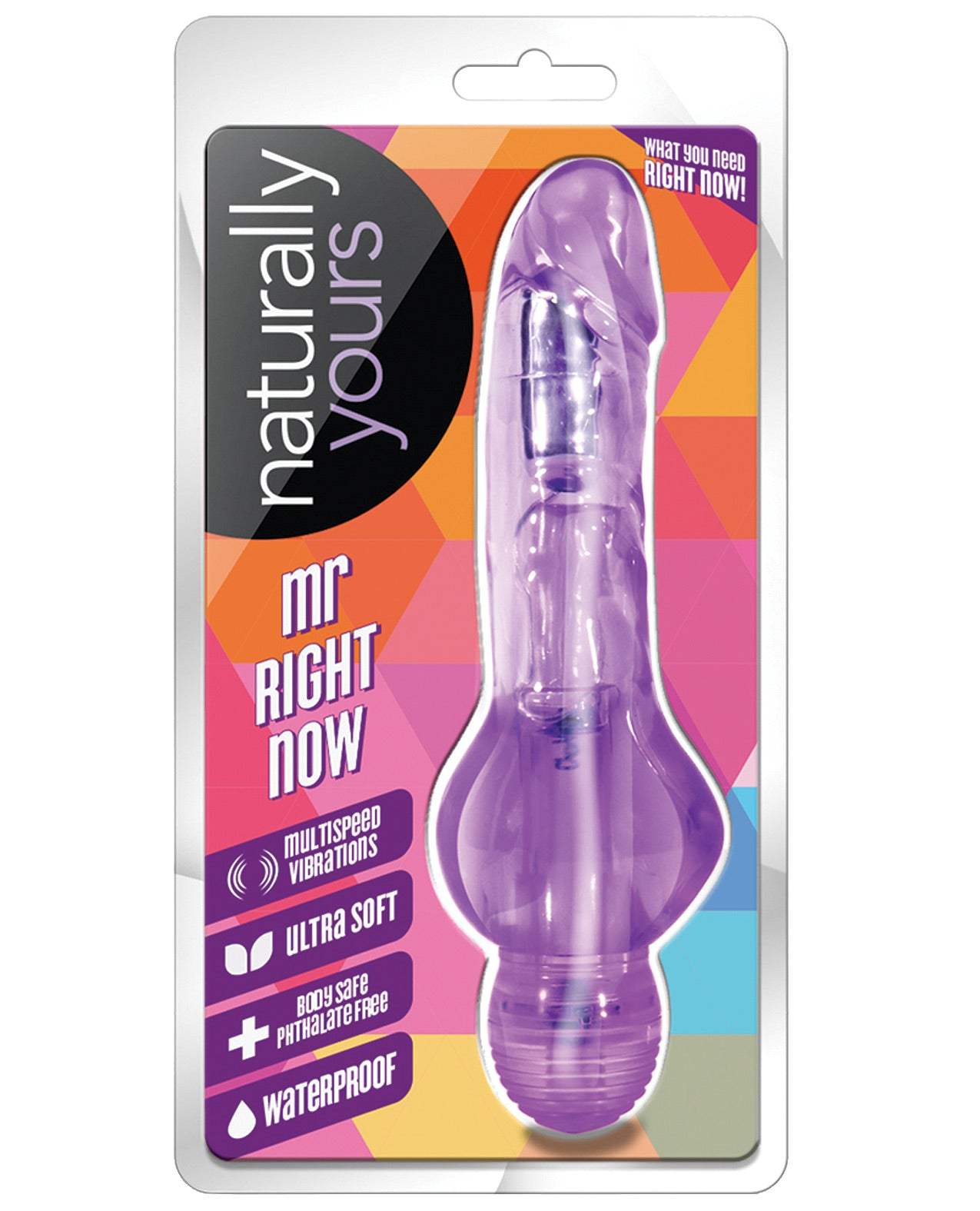 Blush Naturally Yours Mr. Right Now purple flexible vibrator with multispeed vibrations and waterproof design