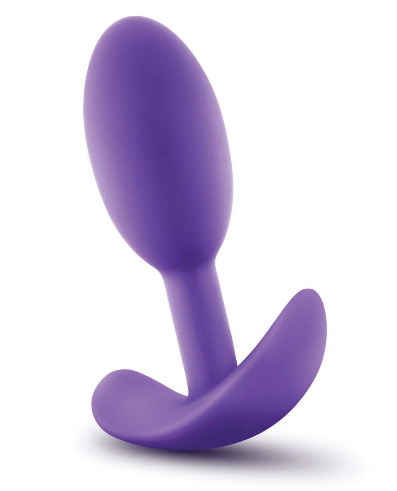 Small purple Blush Luxe Wearable Vibra Slim Plug made of body-safe silicone with tapered design and inner bearing vibrations for discreet pleasure