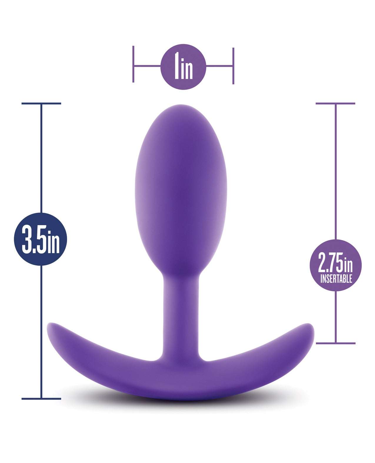 Blush Luxe Wearable Vibra Slim Plug small purple silicone anal plug with 3.5-inch length and 1-inch width