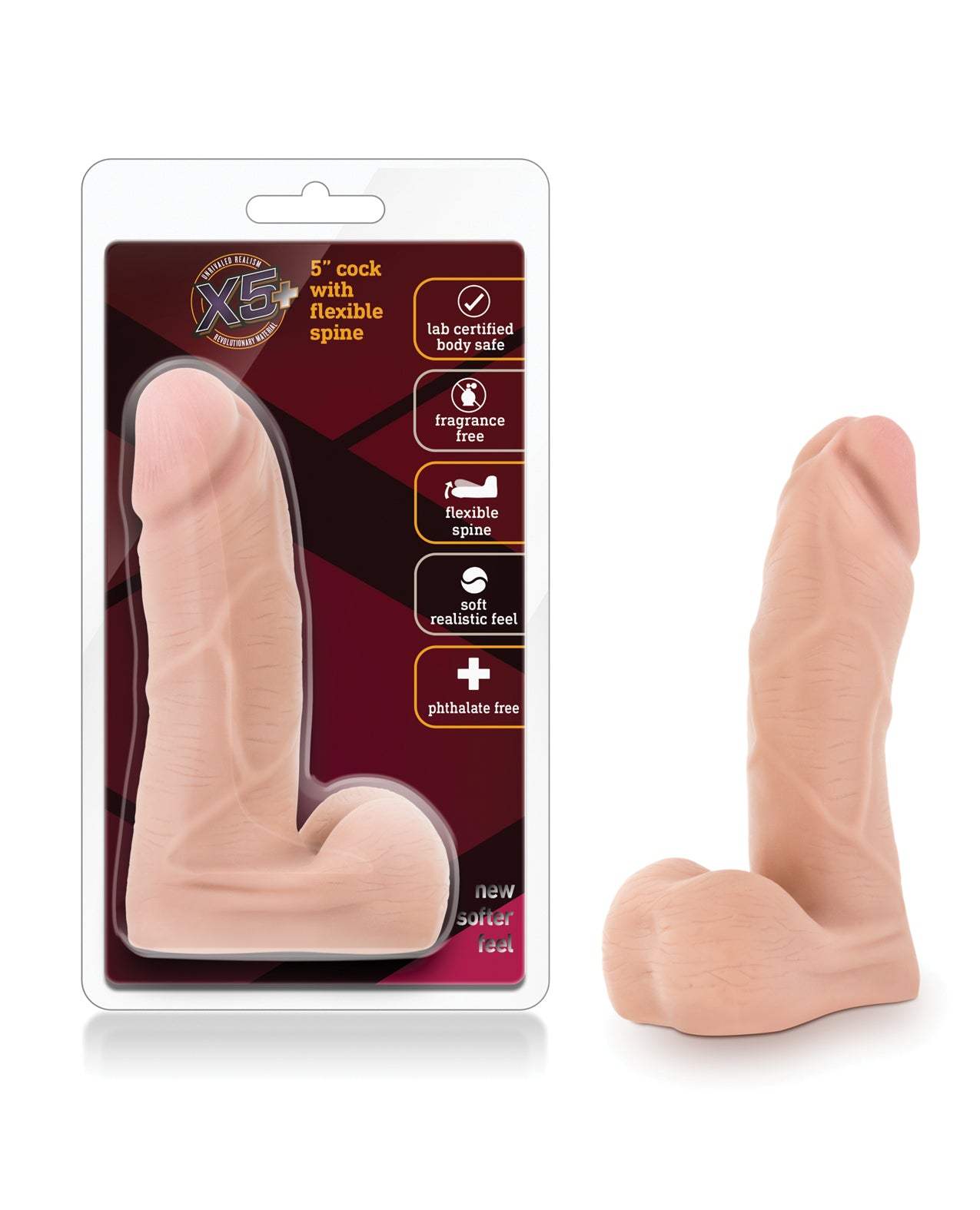 Blush X5 Plus 5 inch realistic dildo with flexible spine and lifelike texture