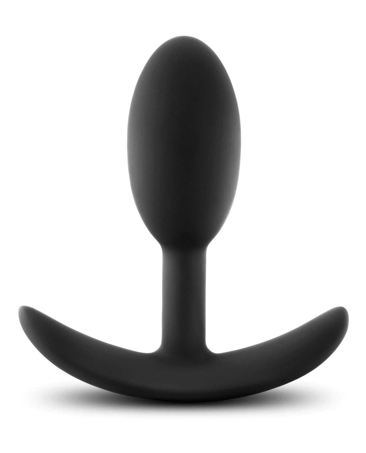 Blush Luxe Wearable Vibra Slim Plug Small in black, smooth silicone anal plug with tapered shape and slim base for discreet wearable vibrations