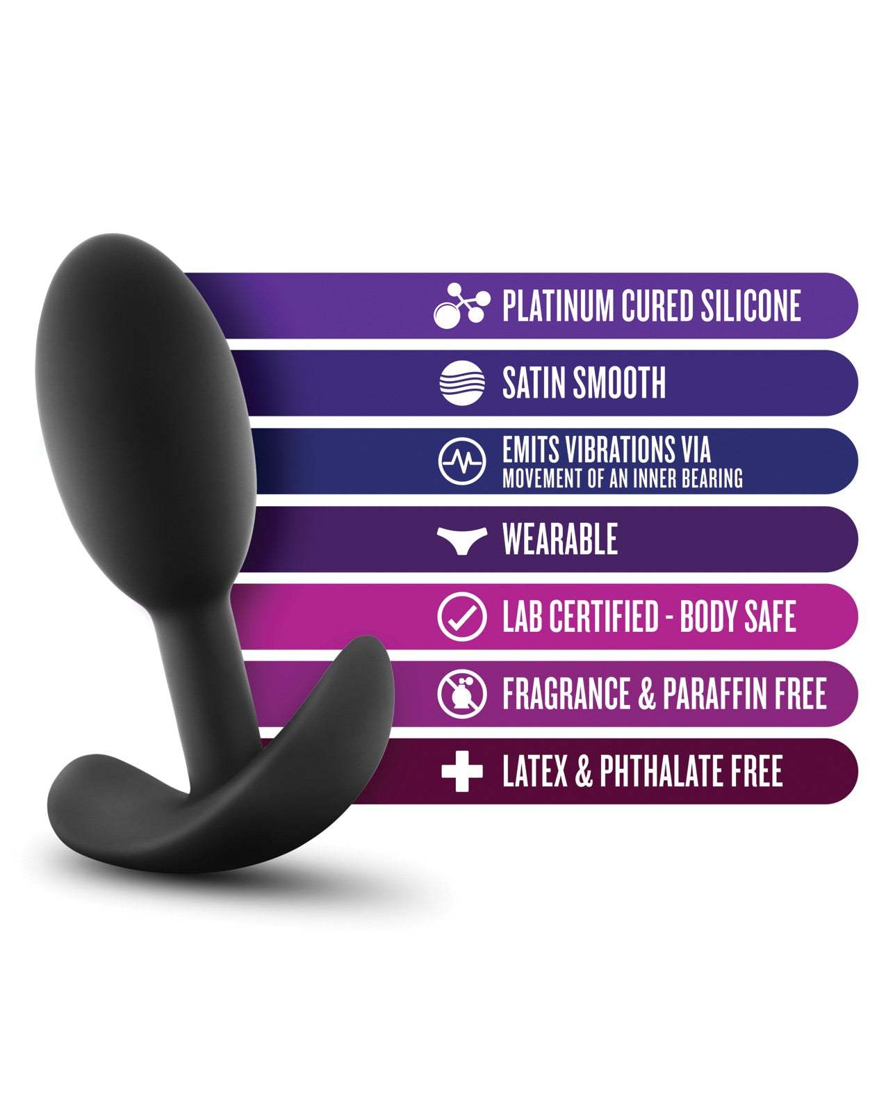 Blush Luxe Wearable Vibra Slim Plug small black body-safe silicone vibrating anal plug
