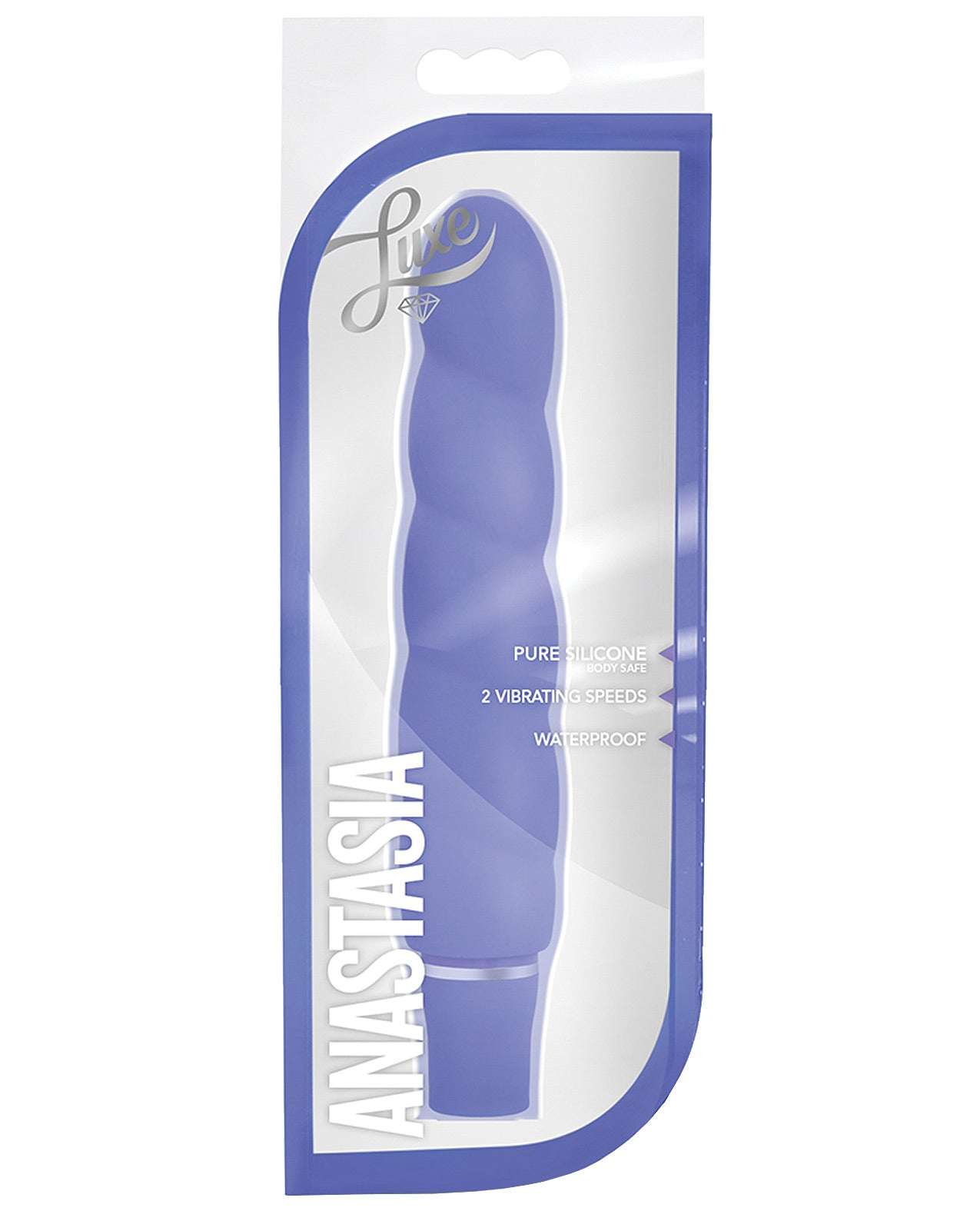 Blush Luxe Anastasia silicone vibrator in periwinkle with 10 vibration functions and waterproof design