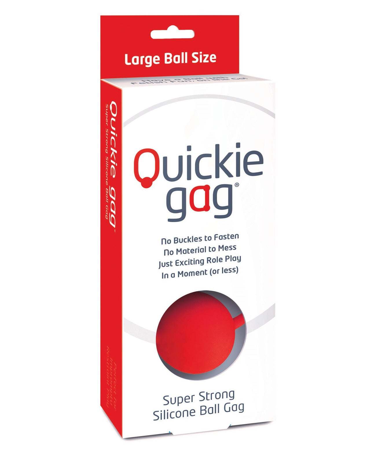 Quickie Ball Gag Large red silicone ball gag in retail packaging for bondage play