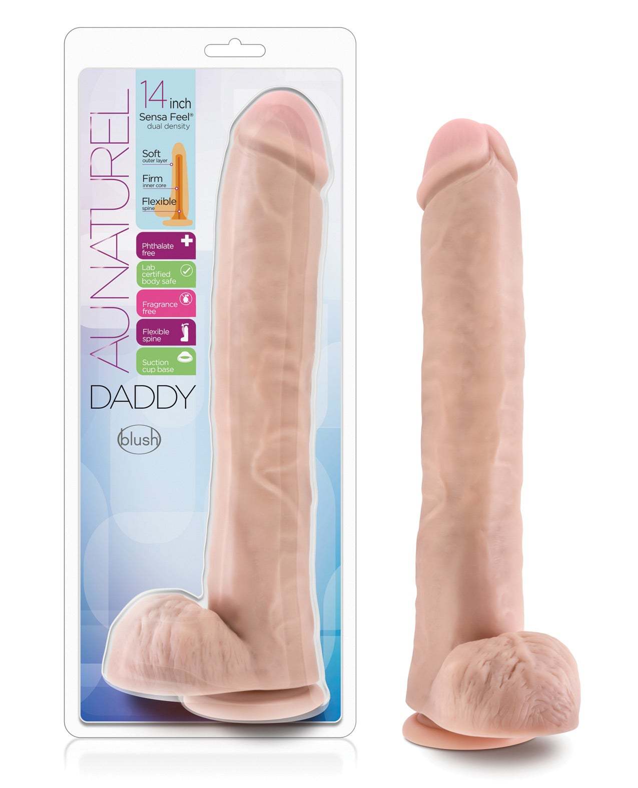 Blush Au Naturel Daddy 14" Sensa Feel Dual Density Dildo - Vanilla by Anal Toys & Stimulators