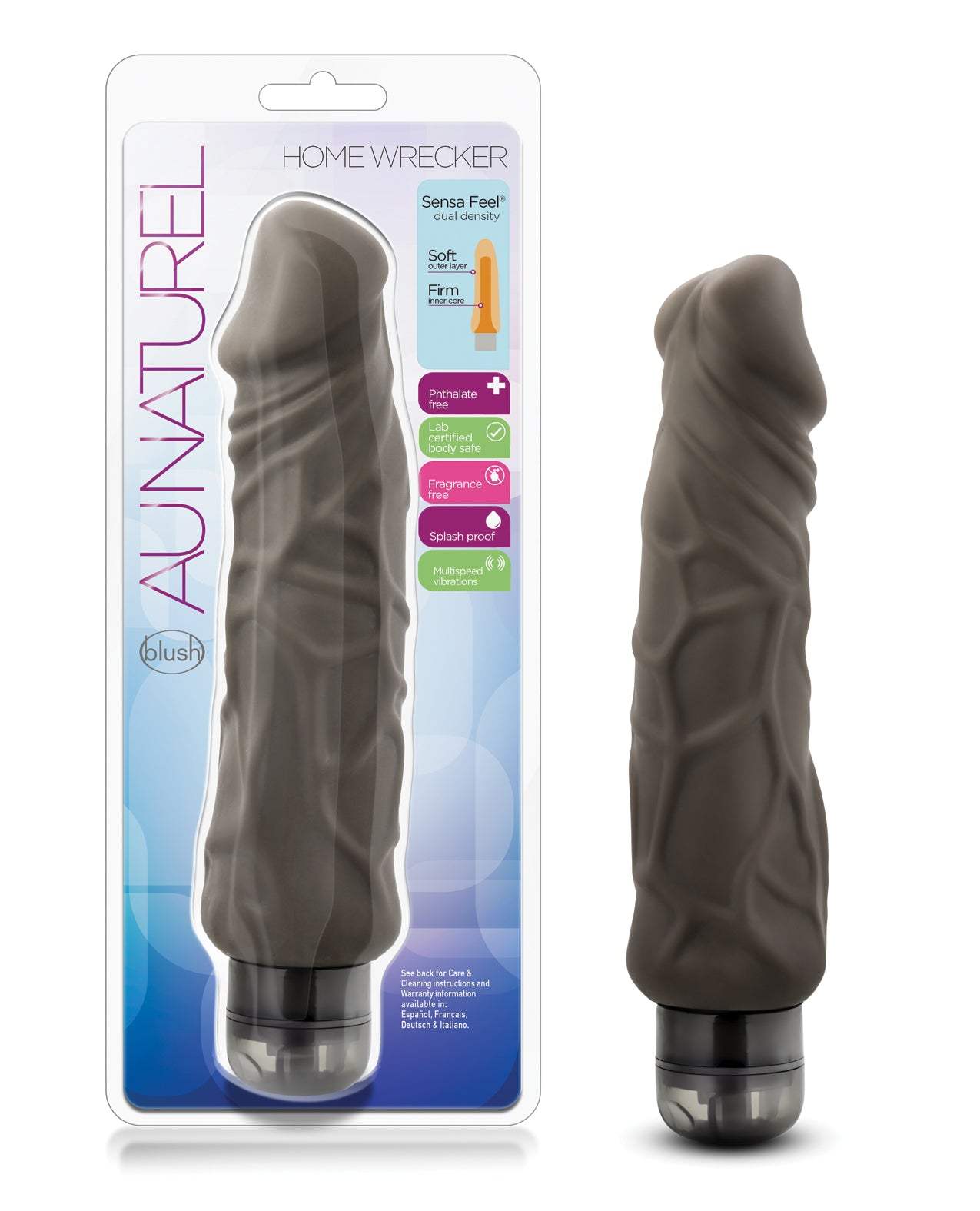 Blush Novelties Home Wrecker brown realistic waterproof vibrator with dual density soft and firm texture.
