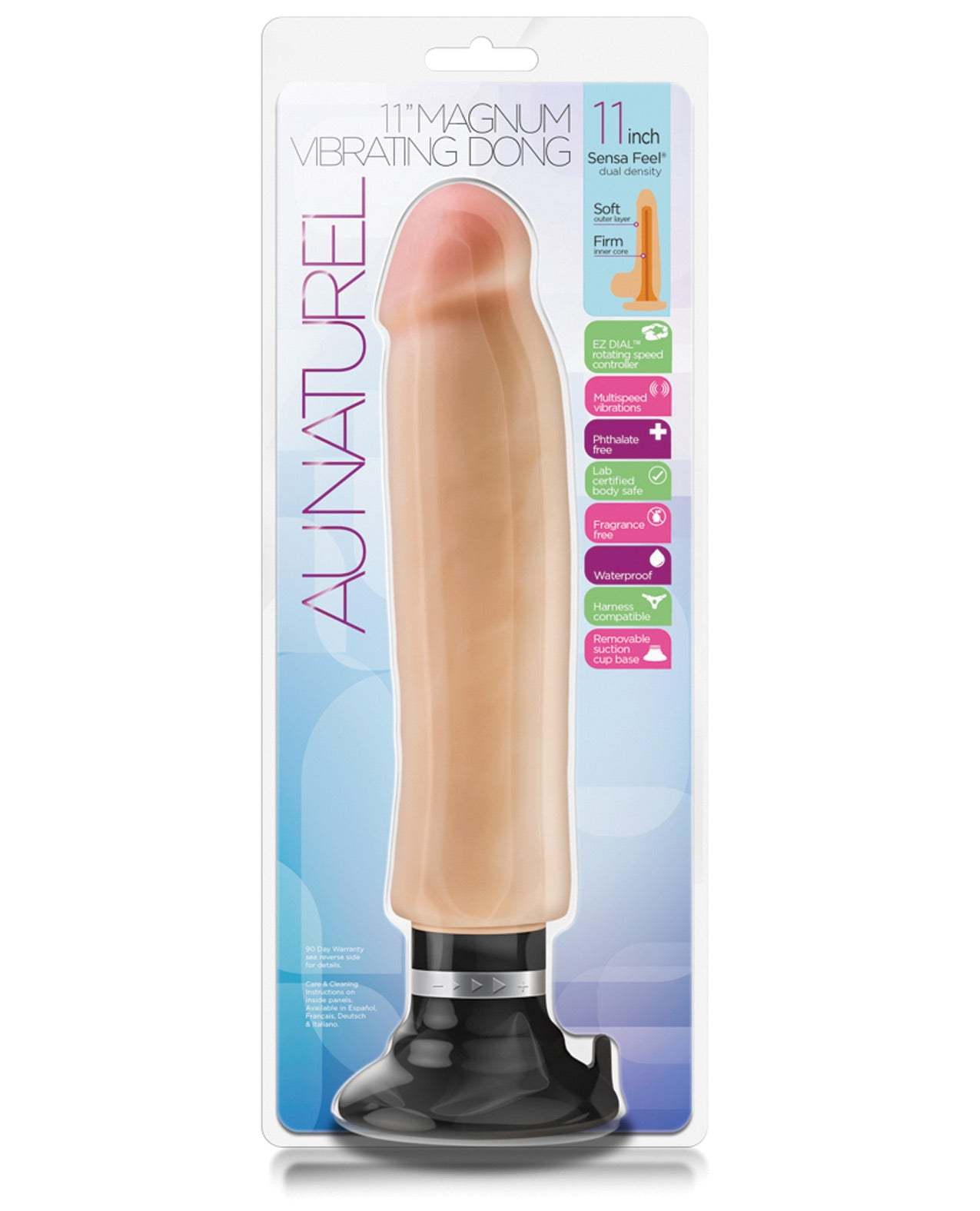 Blush Au Naturel 11 inch Magnum Vibrating Dong in beige with suction cup base and multi-speed dial controller