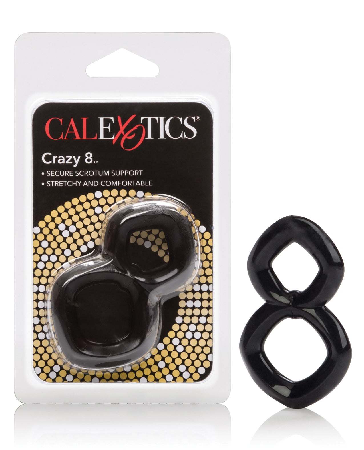 Black Crazy 8 Enhancer double cock ring for erection support and comfort by CalExotics