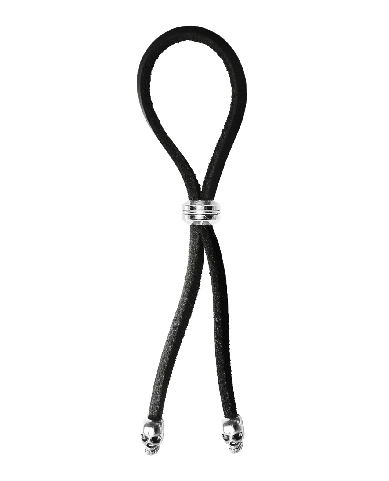 Bolo Cock Ring Leather Lasso Bead Slider w/Skull Tips - Black/Silver by Cock & Balls