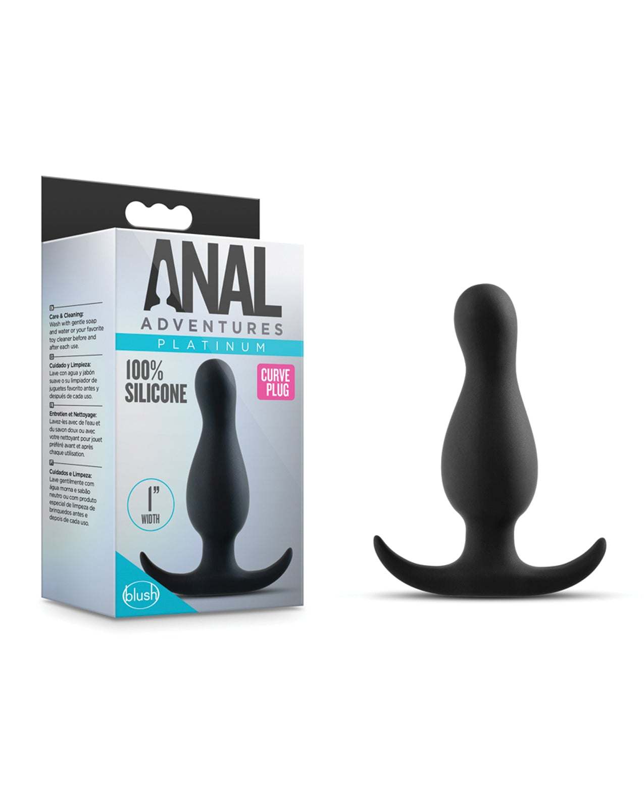 Black Blush Anal Adventures Curve Plug made of silky smooth 100% silicone with contoured tip for prostate stimulation and secure base.