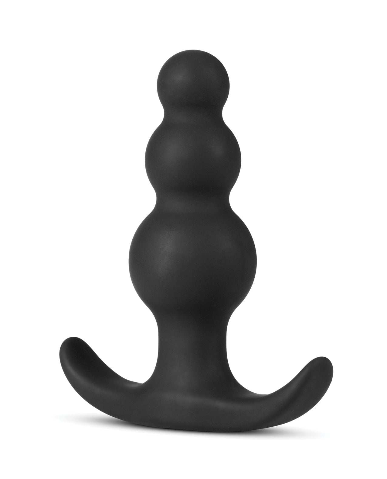Black beaded silicone anal plug with a curved base for comfortable use, from Blush Anal Adventures.