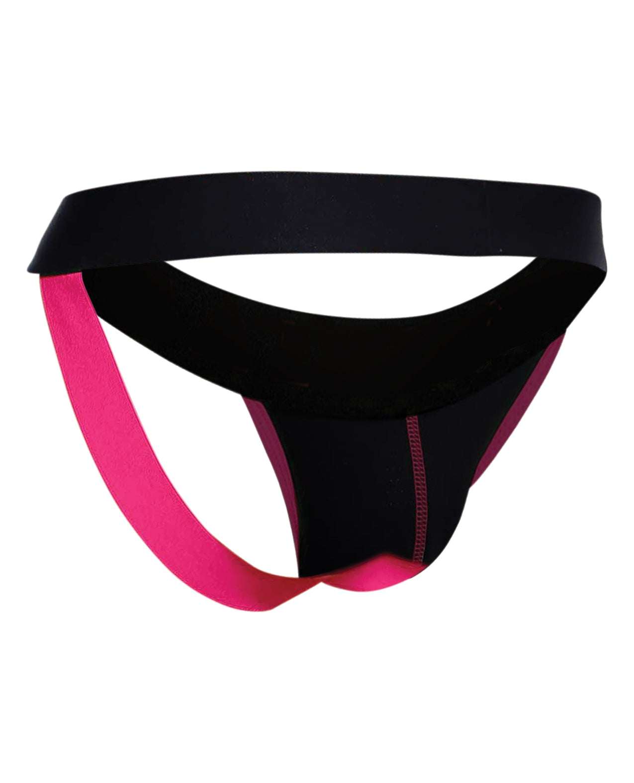 Male Basics Neon Jockstrap in black with coral neon stitching and straps for bold style and comfort