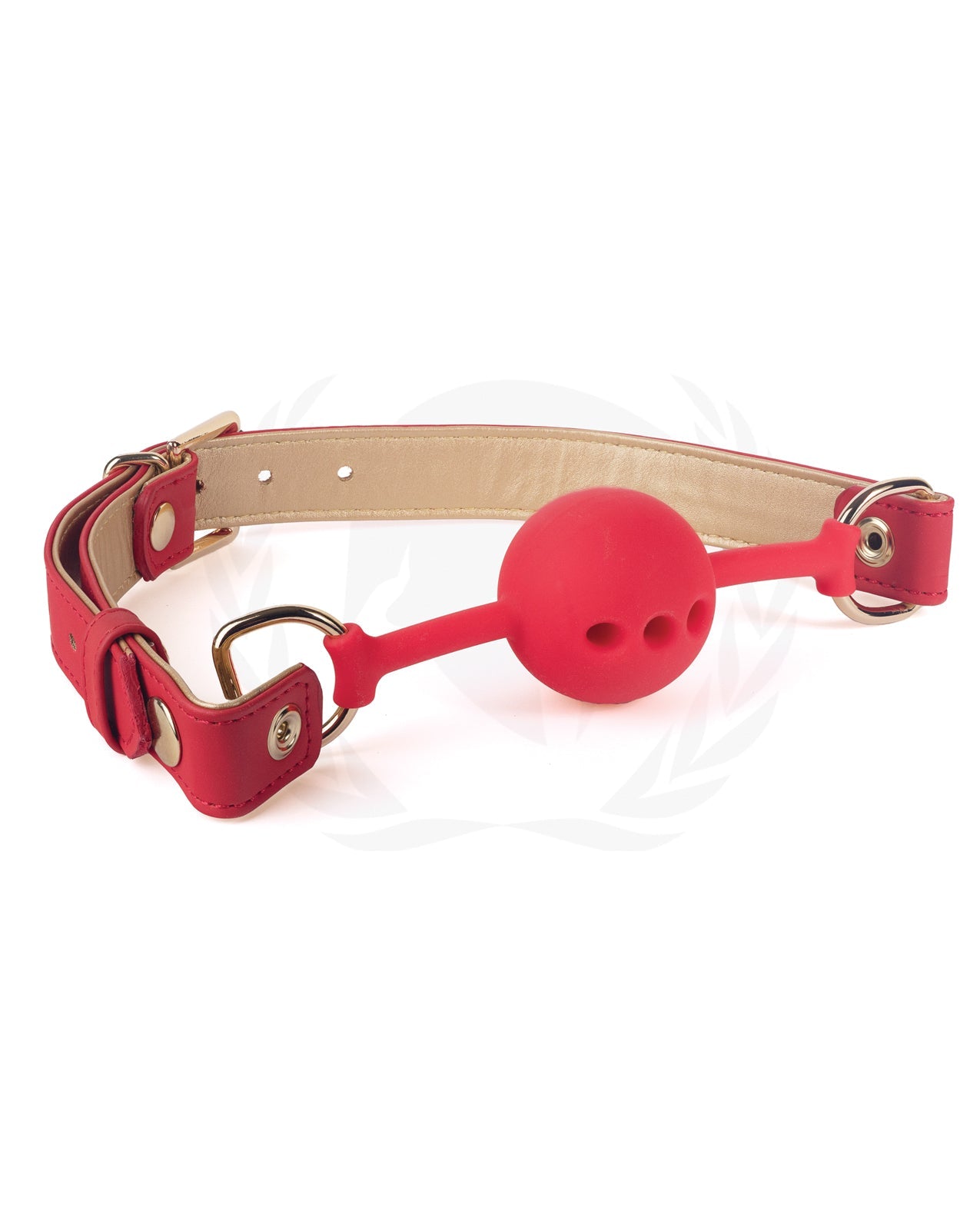 Spartacus Silicone Ball Gag w/Red Gold PU Straps - 46 mm by Bondage & Fetish Toys