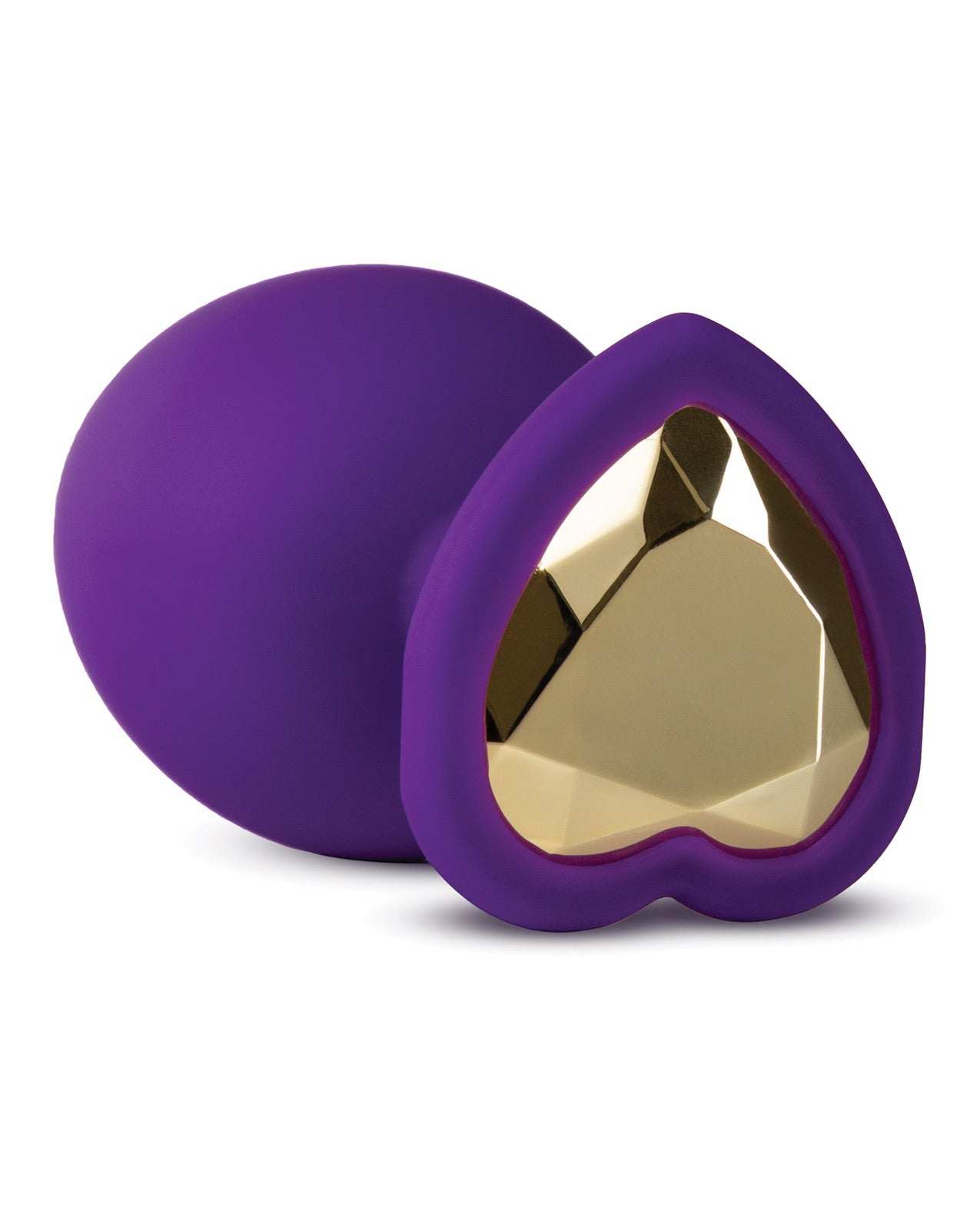 Small purple Bling Plug w/Gem with smooth silicone and heart-shaped gold gem detail