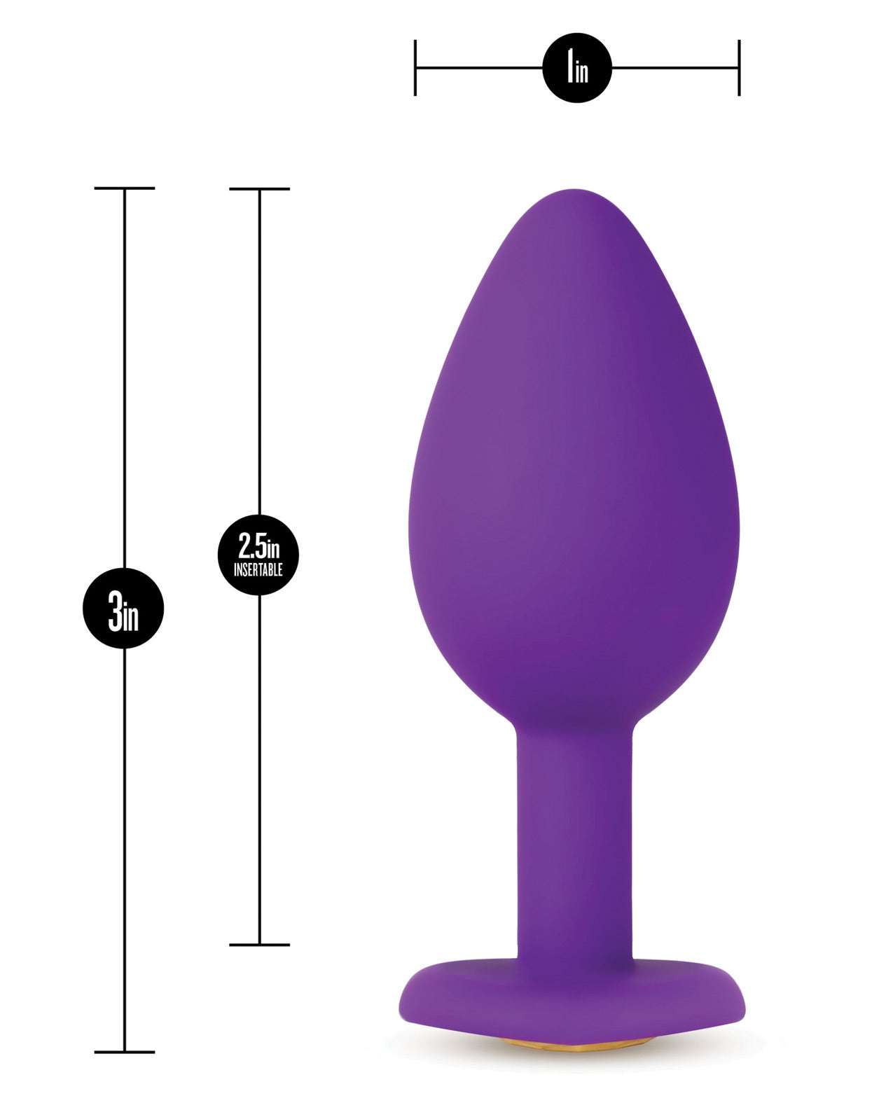 Small purple Bling Plug w/Gem made of smooth silicone with tapered shape for comfortable use