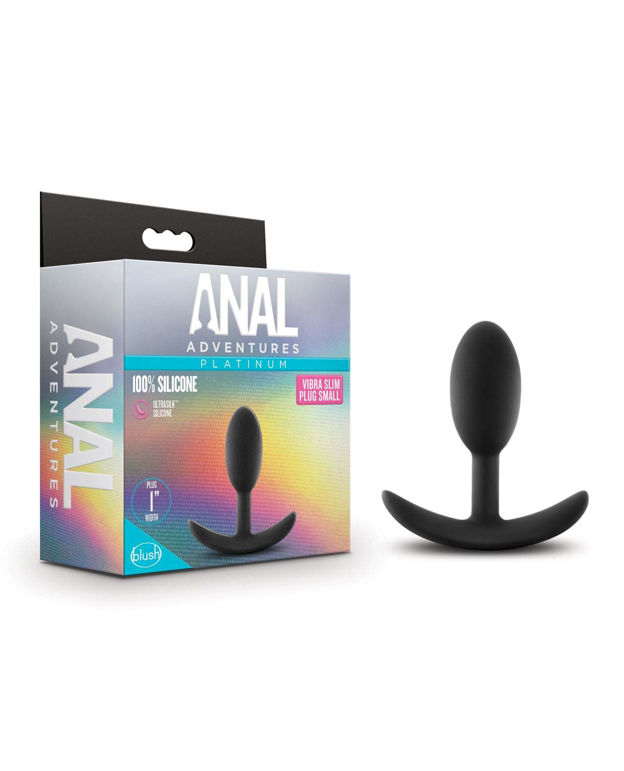 Blush Anal Adventures Platinum Silicone Vibra Slim Small Black Anal Plug with weighted balls for movement-activated vibrations