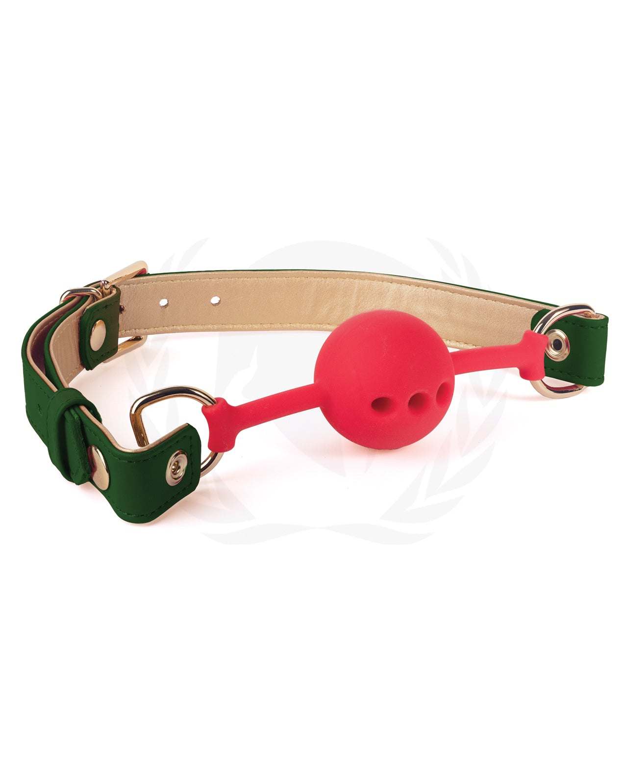 Spartacus Silicone Ball Gag w/Green Gold PU Straps - 46 mm by Bondage & Fetish Toys