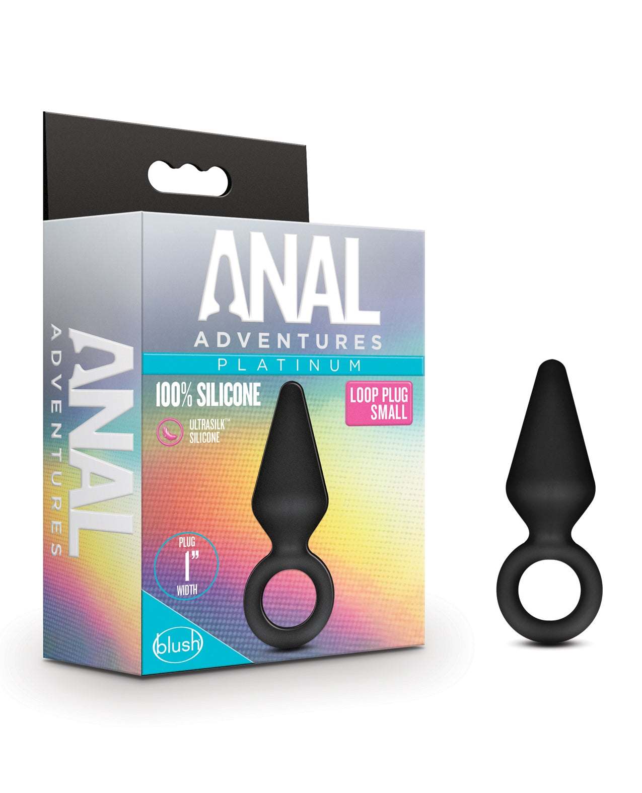 Blush Anal Adventures Platinum small black silicone loop plug with ergonomic tapered tip and secure handle