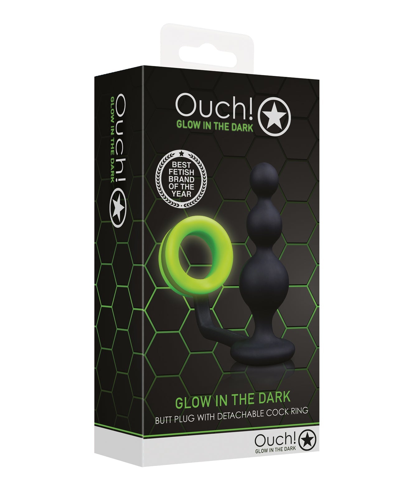Shots Ouch Beads Butt Plug w/Cock Ring - Glow in the Dark by Cock & Balls
