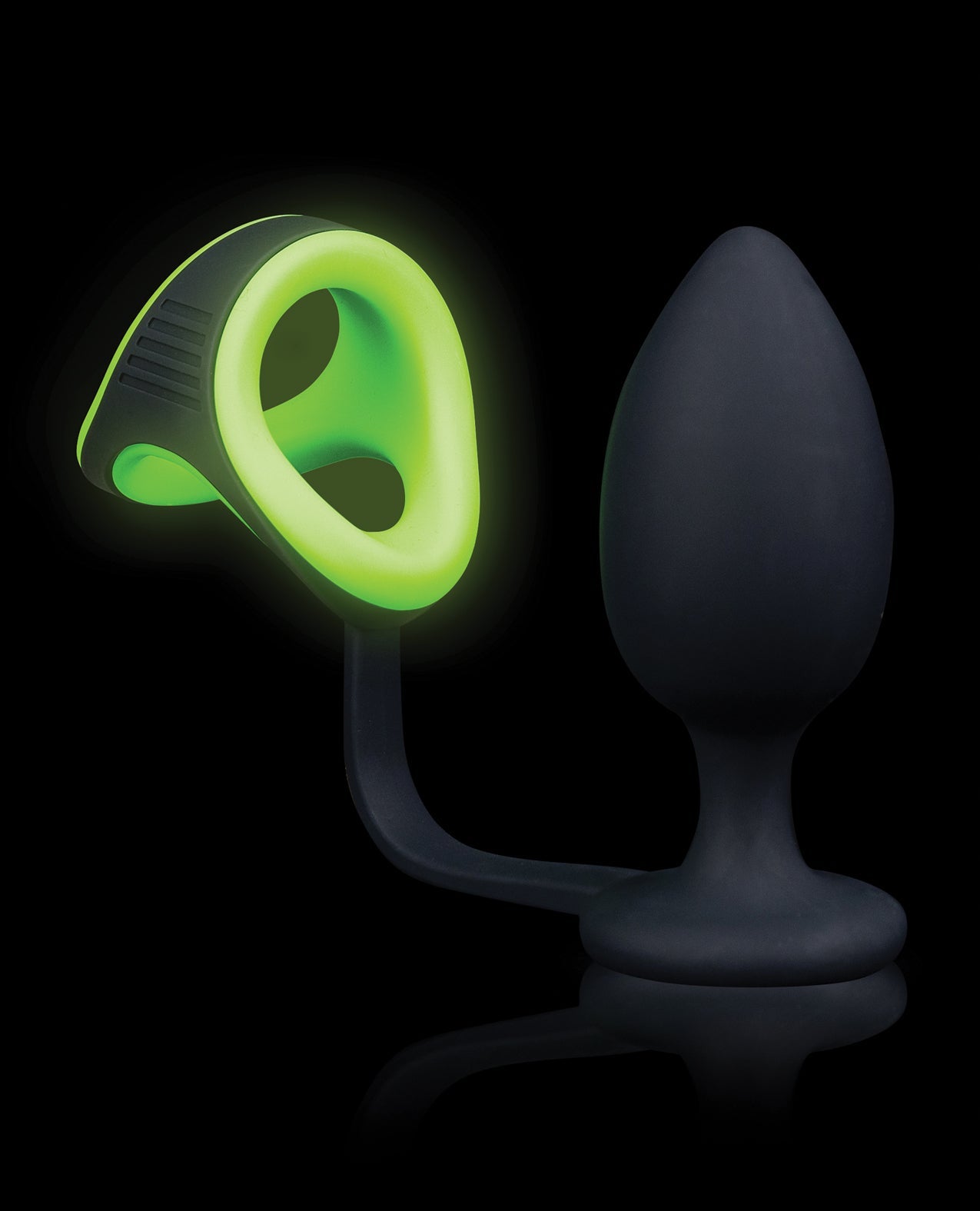 Shots Ouch Butt Plug w/Cock Ring & Ball Strap - Glow in the Dark by Cock & Balls