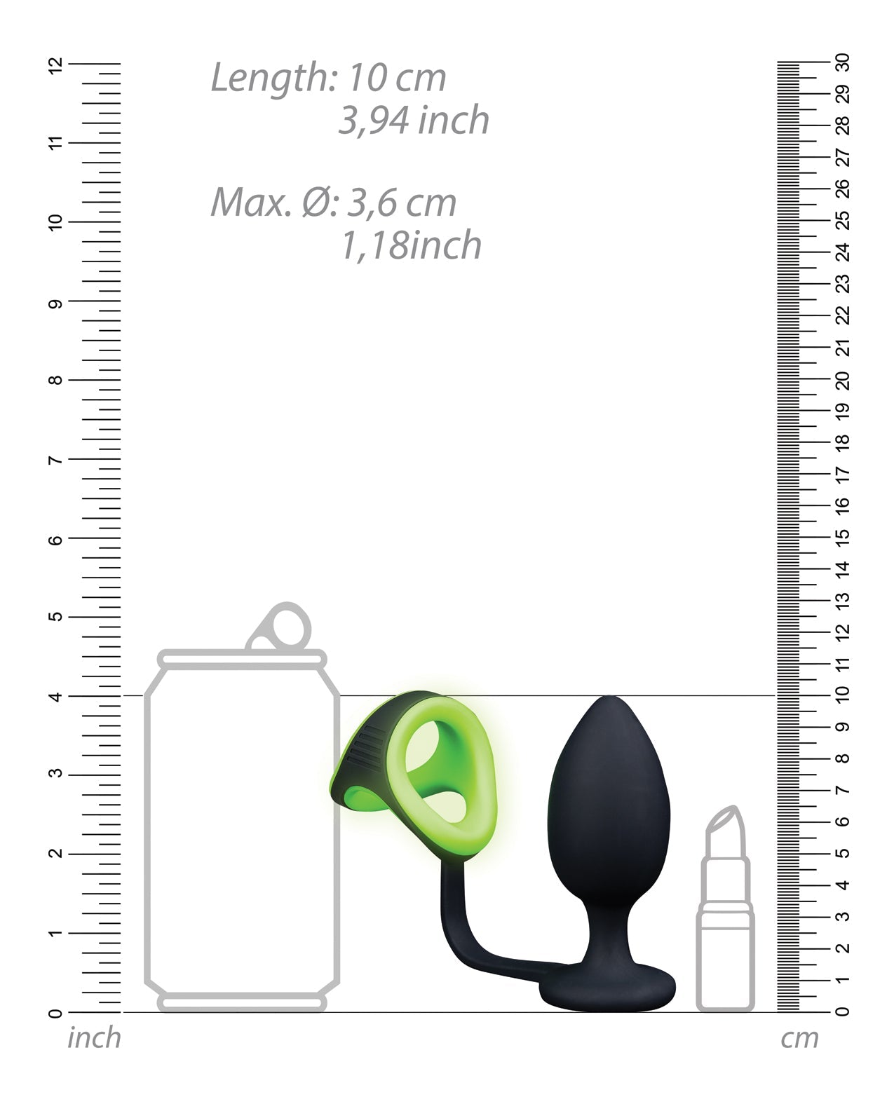 Shots Ouch Butt Plug w/Cock Ring & Ball Strap - Glow in the Dark by Cock & Balls