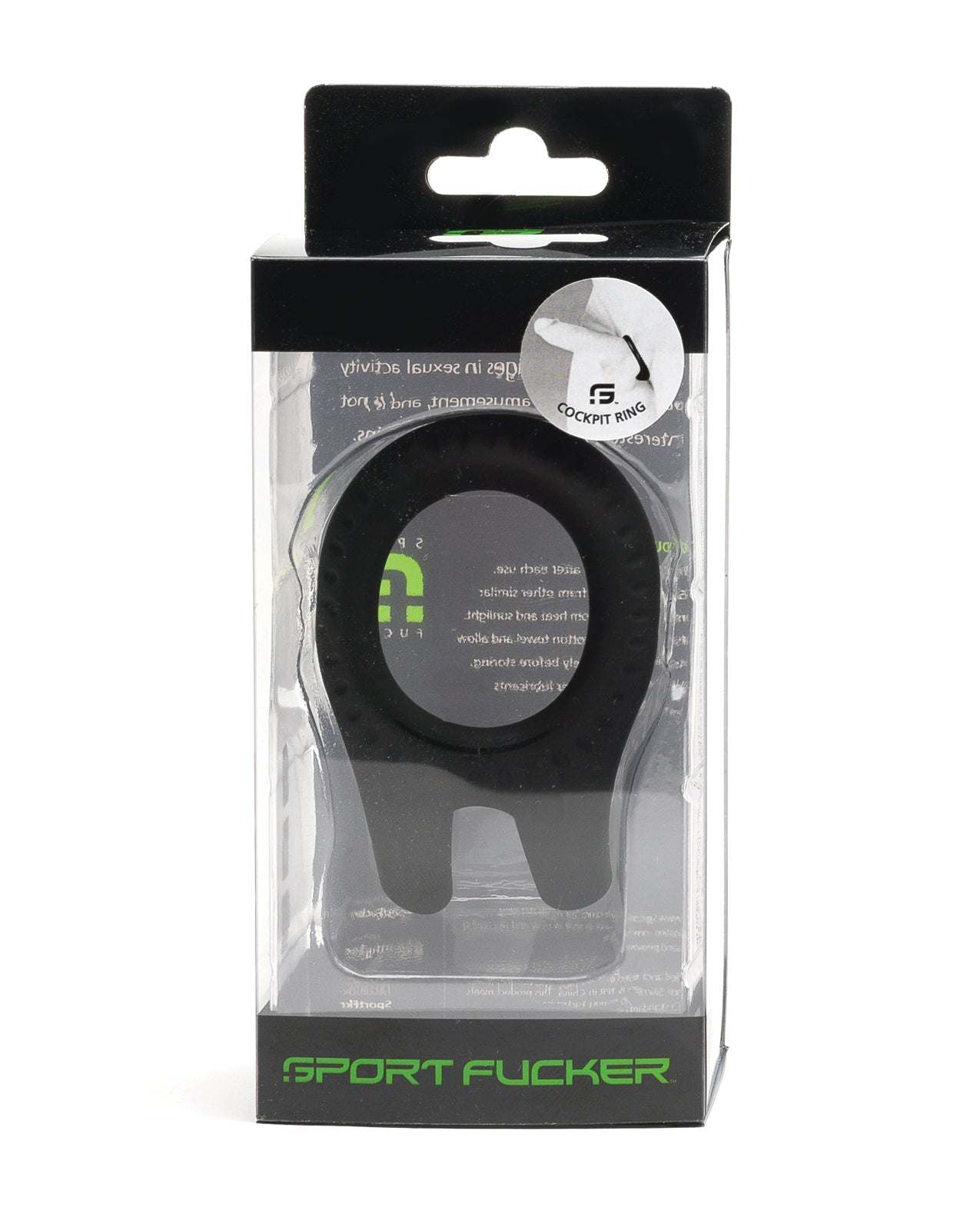 Sport Fucker CockPit Cockring high-performance black silicone ring in clear retail packaging