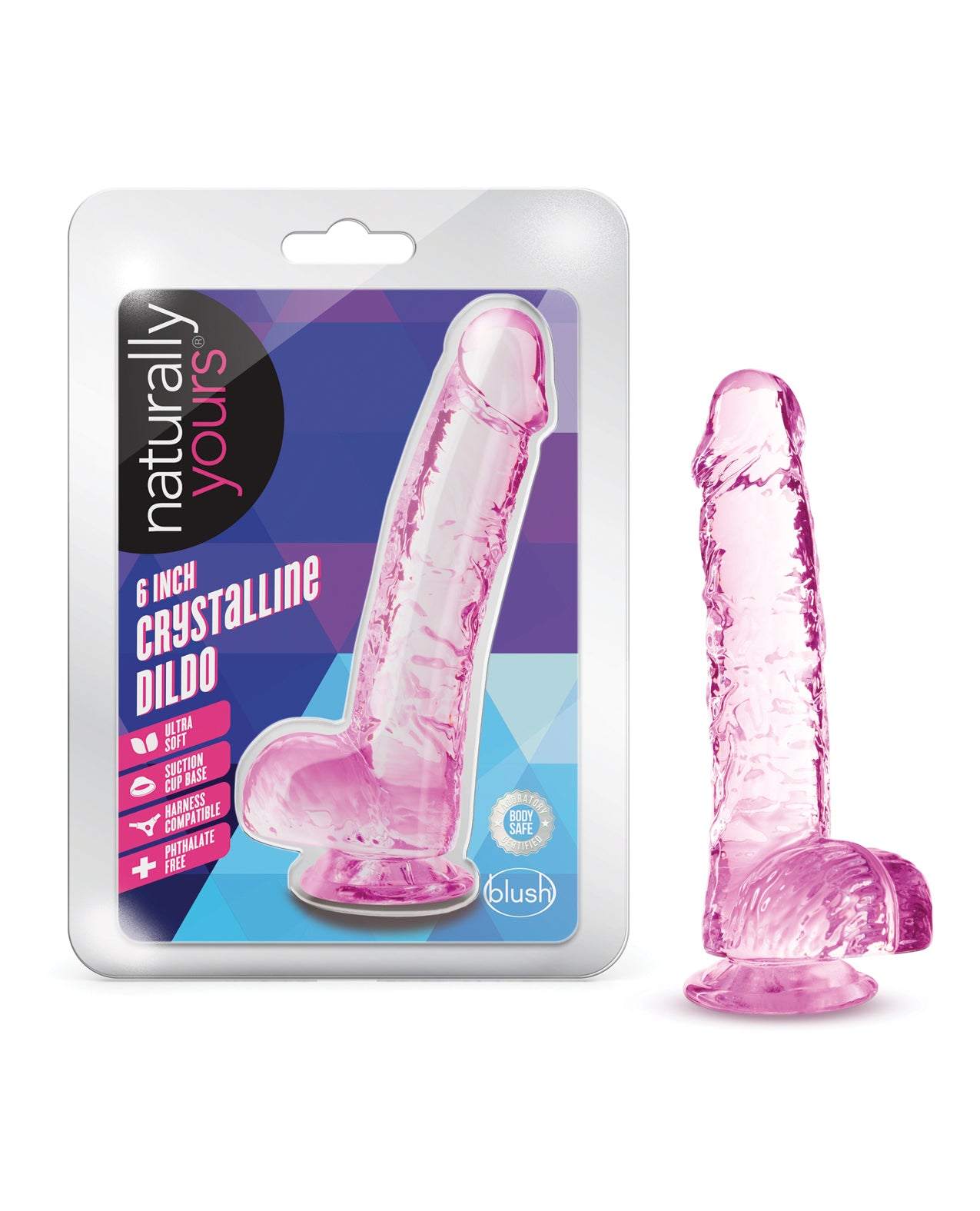 Blush Naturally Yours 6" Crystalline Dildo - Rose by Anal Toys & Stimulators