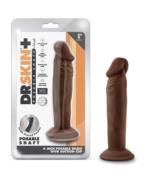 Dr. Skin Plus 6 inch posable chocolate dildo with suction cup and lifelike texture