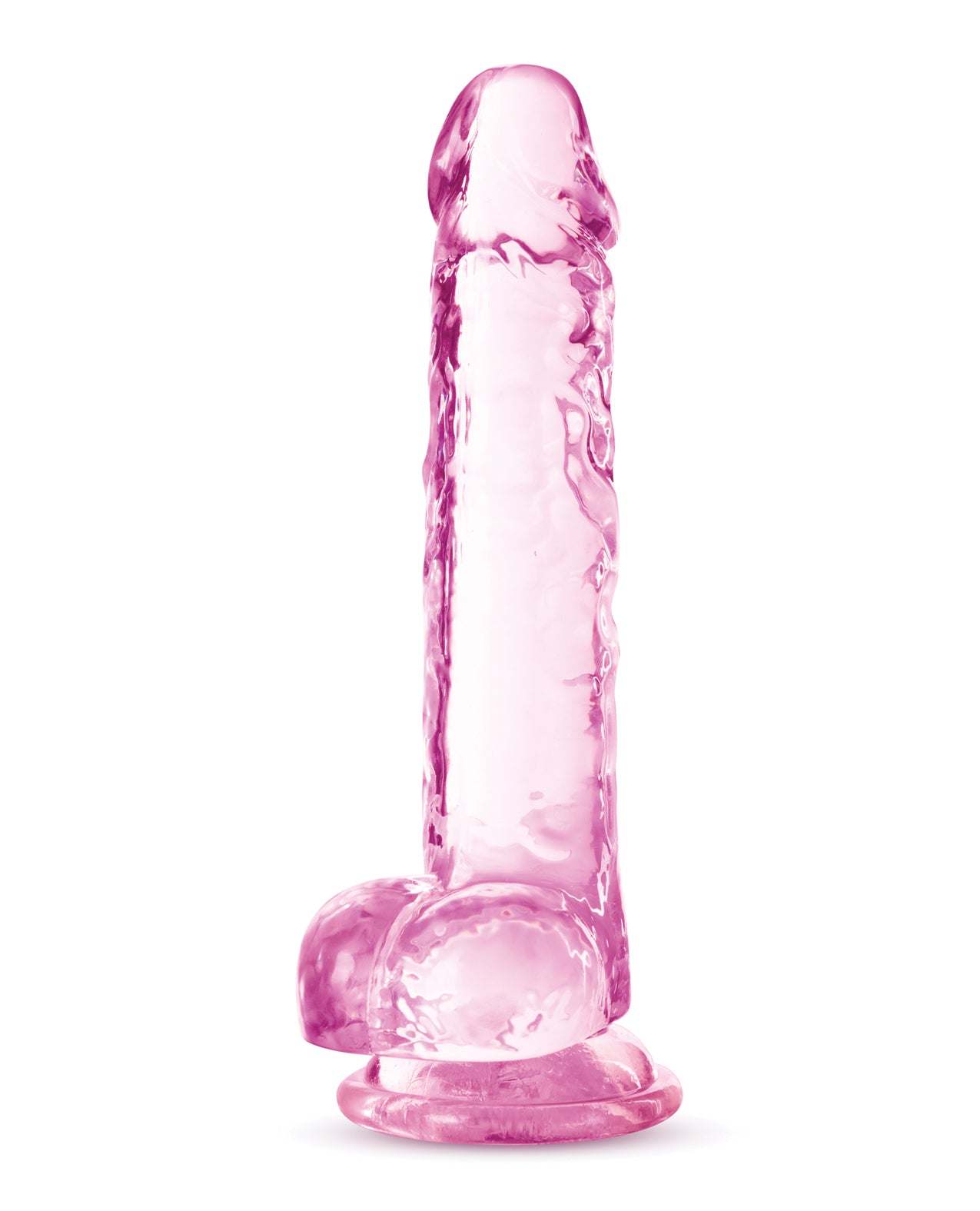 Blush Naturally Yours 7-inch rose crystalline dildo with suction cup base and realistic design
