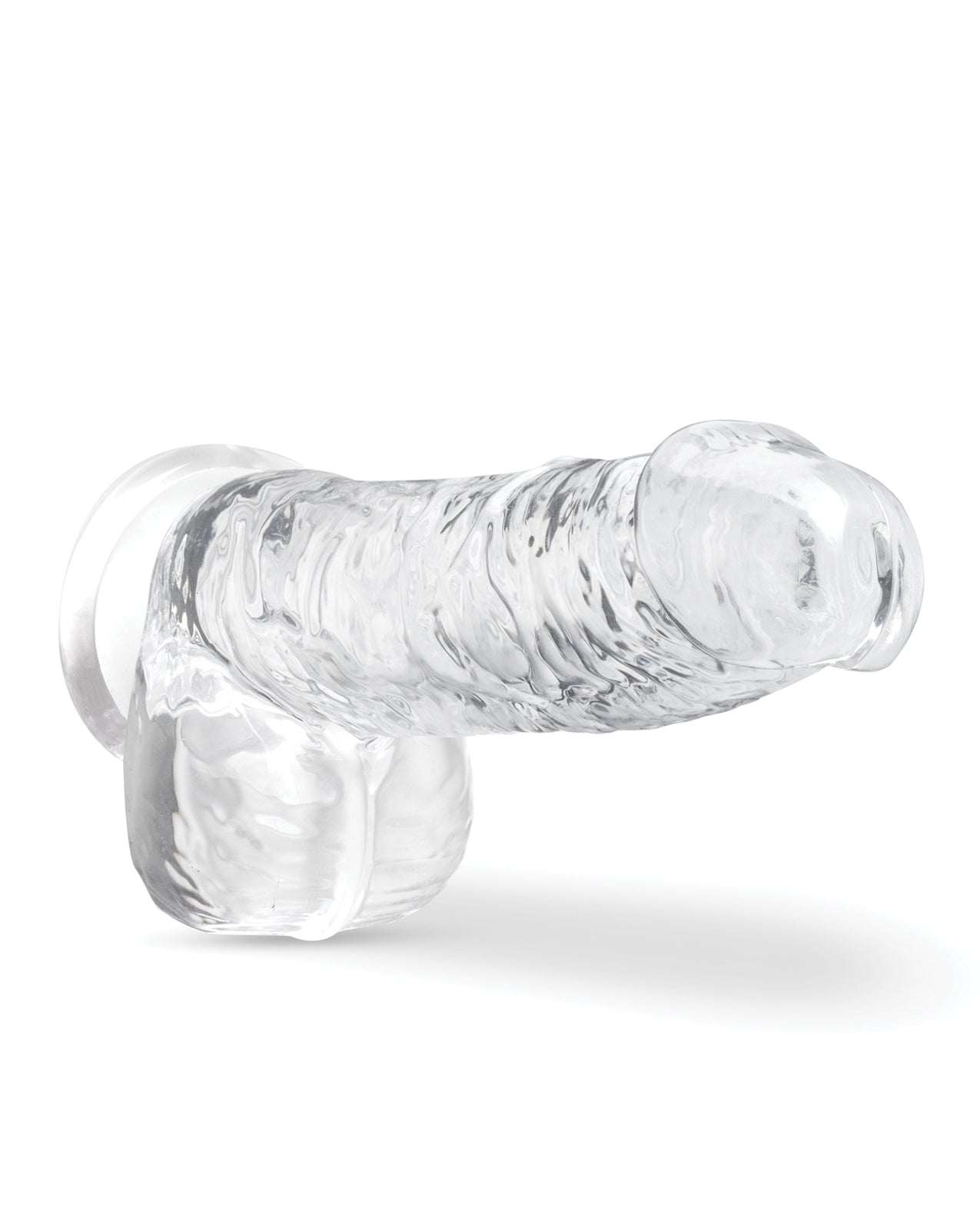 Blush Naturally Yours 6-inch clear crystalline dildo with suction cup base, lifelike design, and flexible TPE material