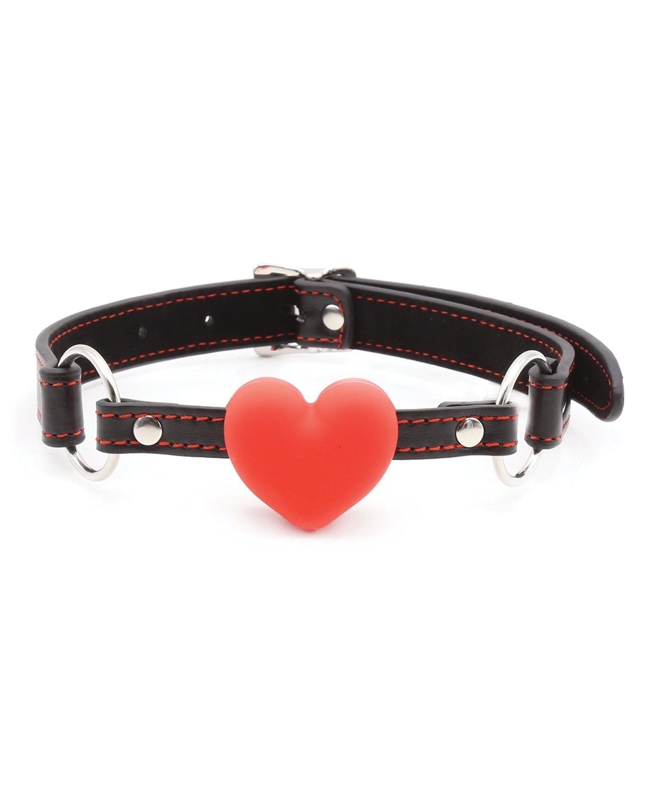 Plesur Heart Ball Gag w/Red Hearts - Black by Bondage & Fetish Toys