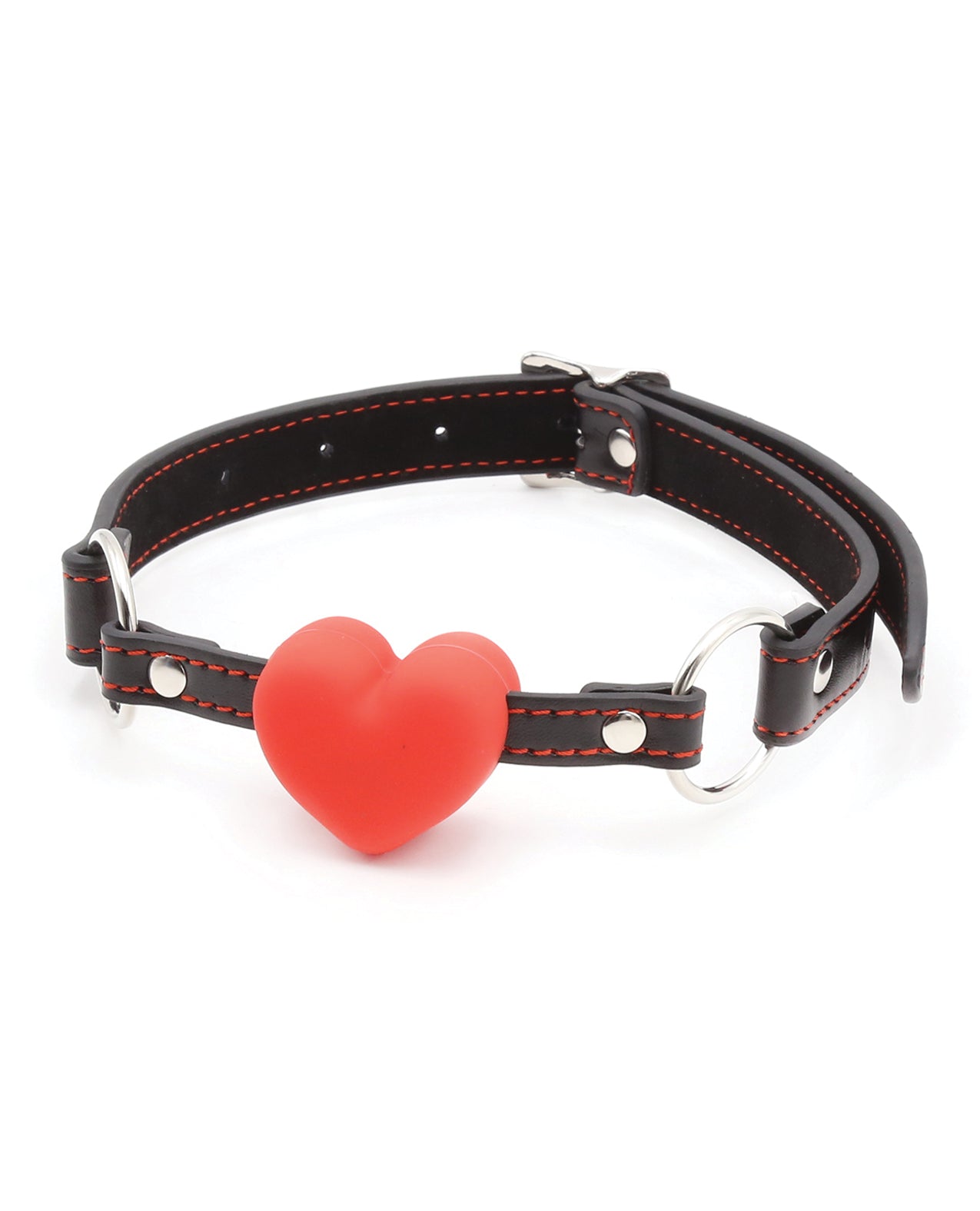 Plesur Heart Ball Gag w/Red Hearts - Black by Bondage & Fetish Toys